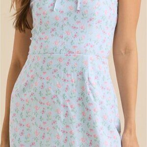 Altar'd State Miren Blue Floral Mini Dress Spaghetti Strap Size-XXL